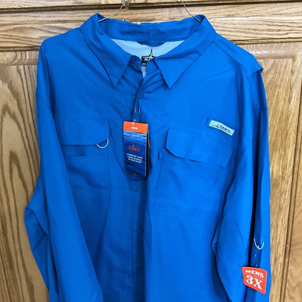 Habit Herring Lake Long Sleeve River Shirt Mykonos Blue Men's 3XL NWT